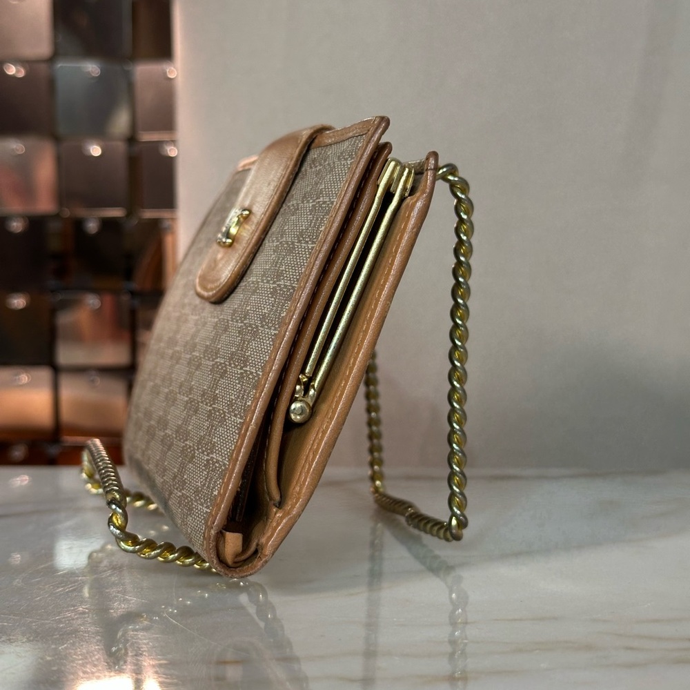 Celine Tan and Cream Wallet with Triomphe Monogram Pattern and Gold Hardware - Picture 3 of 7